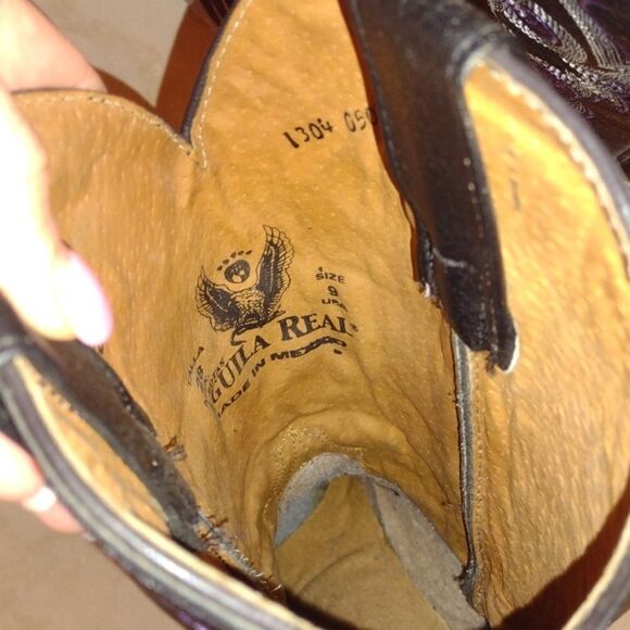 Aguila Real Botas Vaquera Boot leather Point toe western silver cross purple - Picture 5 of 16